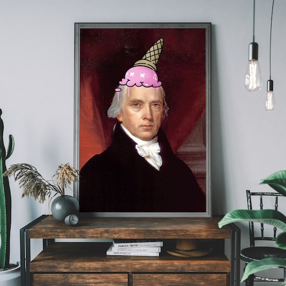Ice Cream Altered Art Print – Funny Renaissance Portrait, Urban Street Art Poster, Quirky Wall Decor