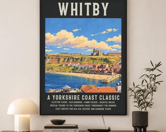 Whitby Yorkshire Print | Vintage Coastal England Wall Art | Housewarming Gift