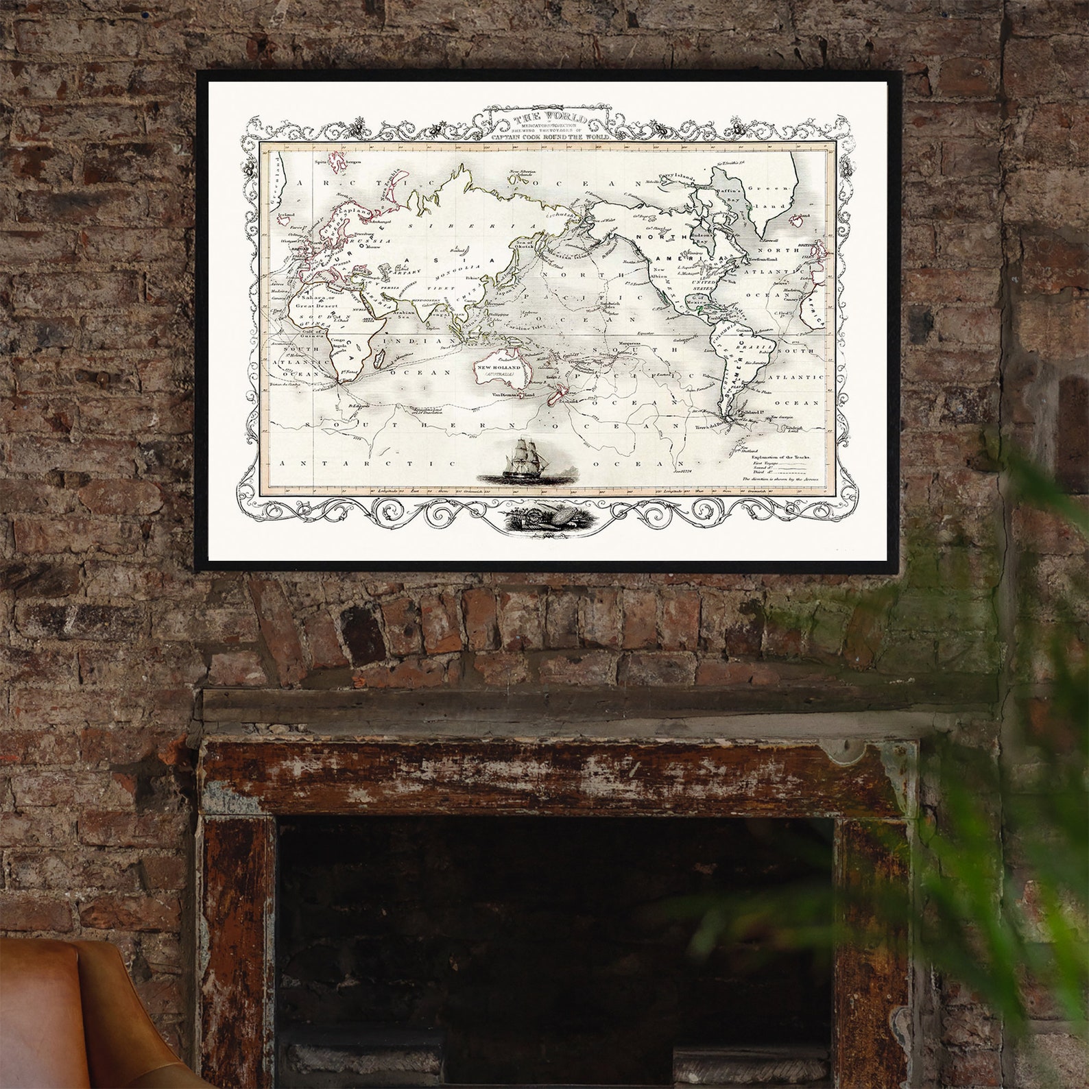 Old Map of the World Art Print – Captain Cook Print, Colourful Vintage ...
