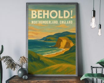 Northumberland Reiseposter - Newcastle Typografie Wandkunst, Geordie Home Decor, Nordosten