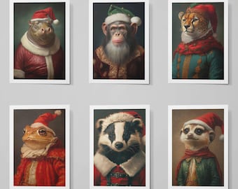 Tierkopf Weihnachtskarten - 6er Pack Lustige Weihnachtskarte mit Umschlägen