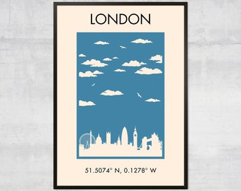 Vintage London Print — Minimalist Travel Skyline Art