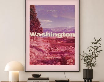 Washington Travel Poster | Vintage Pacific Northwest Wall Art | Pacific Northwest Gift