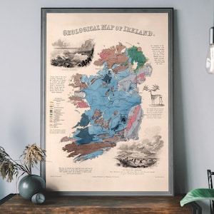 Geologische Karte von Irland, Vintage Irische Karte, Historische Irland Karte, Antikes Reiseposter