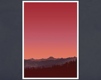Red and Orange Sunset art print, minimalist art, sunset wall art, sunset landscape home decor, modern wall art