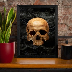Gothic Skull Print, Eclectic Gold skull decor, Skeleton Wall Art, Boho Home Decor image 5