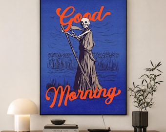 Good Morning Poster | Retro Sunrise Wall Art | Housewarming Gift for Her