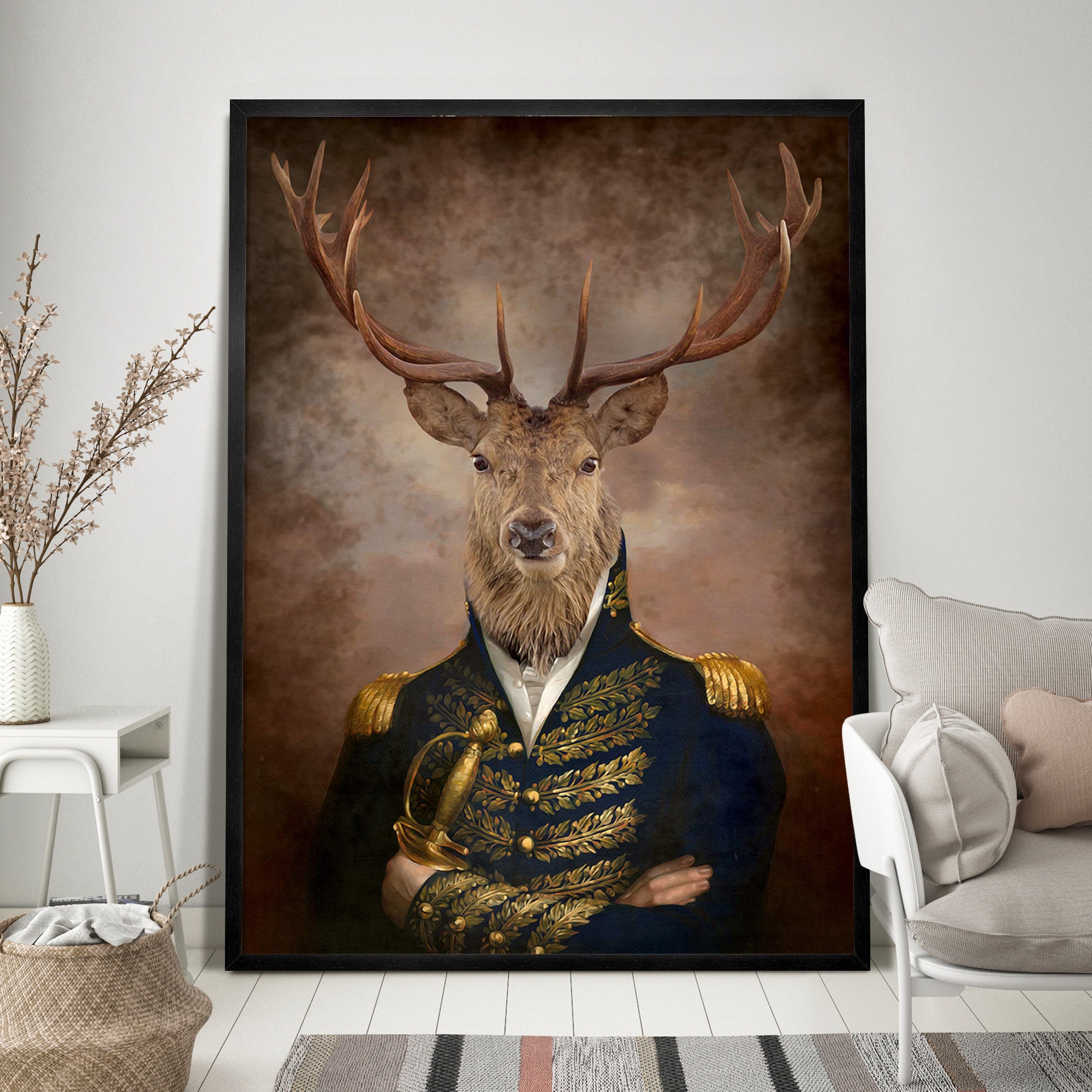 Stag Vintage Portrait Renaissance Animal Painting Altered