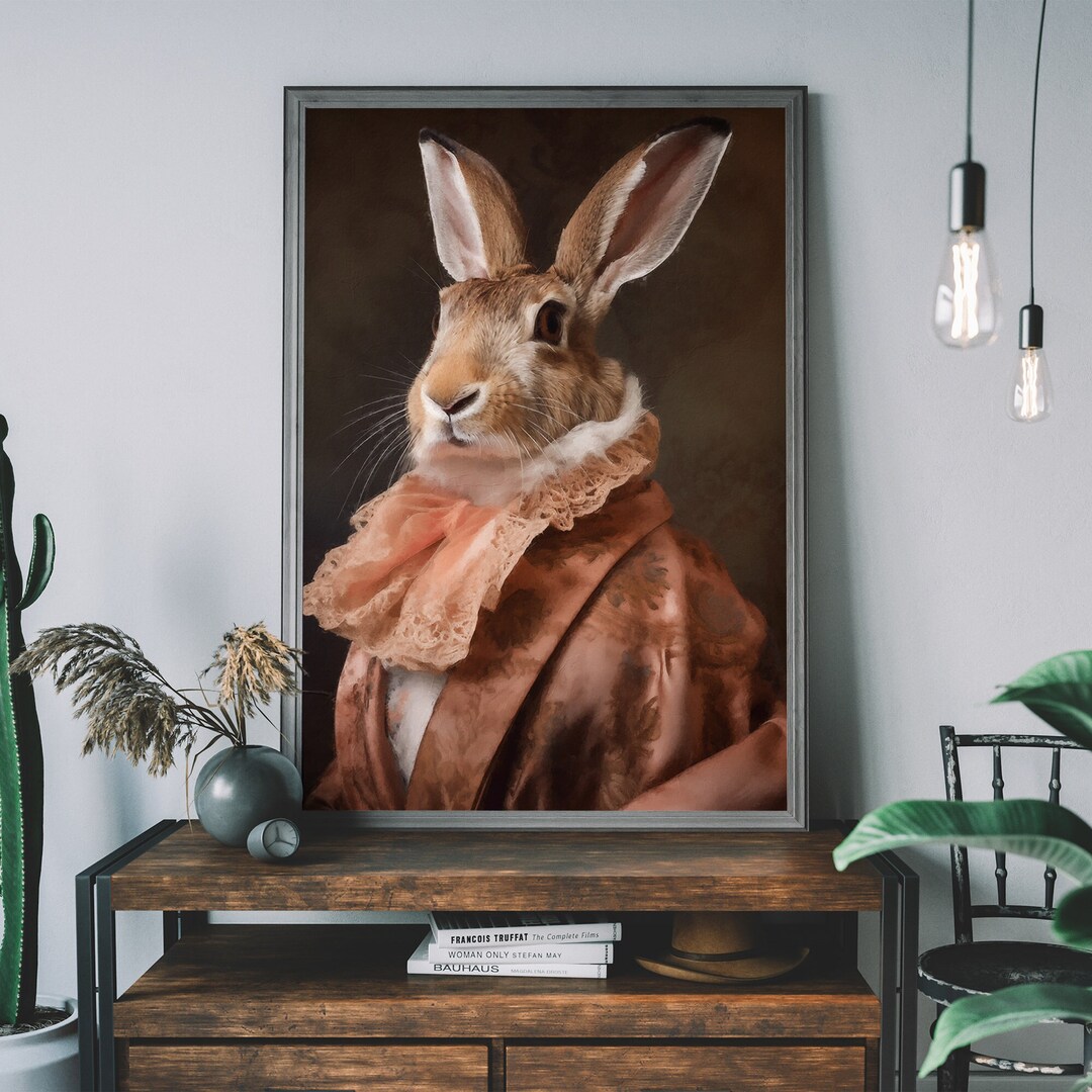 Pantone Rabbit Rabbit Portrait Art Print, Renaissance Animal Painting in Pantone ...
