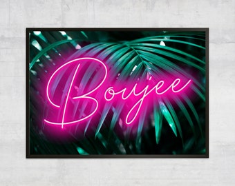 Boujee aesthetic wall art, Tropical home decor, Pink neon text art poster, Inspirational saying, Hip hop art