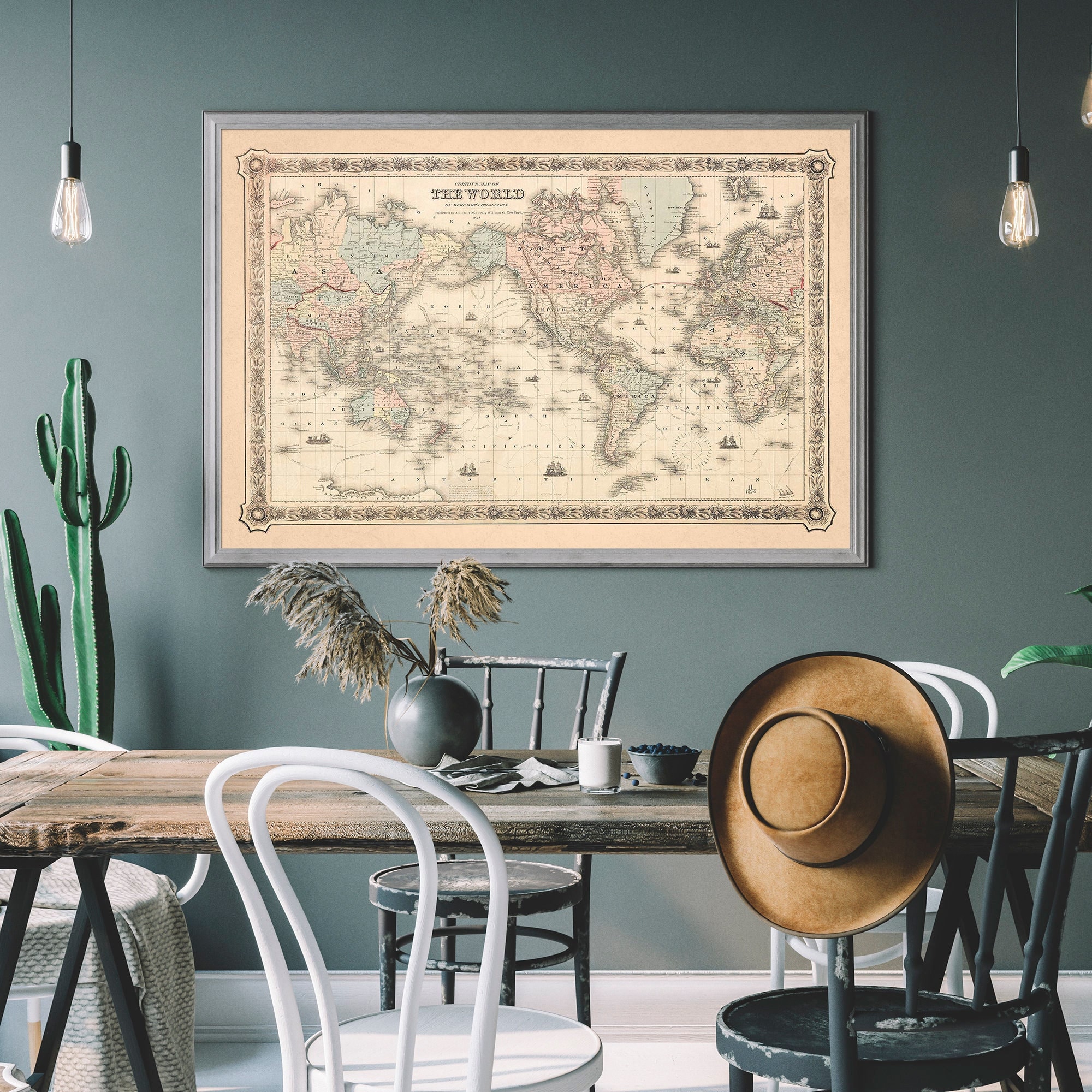 Vintage World Map, Antique Map Illustration, Vintage Travel Poster, Travel Gift