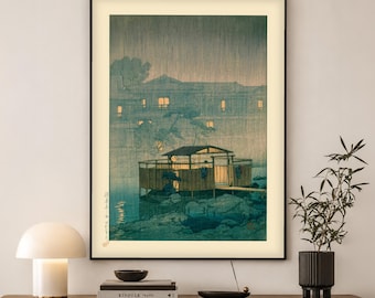Kawase Hasui Rain Print | Japanese Woodblock Wall Art | Shuzenji Art Gift
