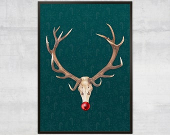 Reindeer print, Xmas art print, Holiday home decor, Christmas Decorations