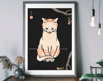 Vintage Japanese Cat Print – Antique Japanese Illustration, Ukiyo-e Cat Art, Traditional Japanese Poster