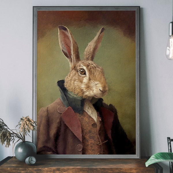Vintage Hare Print, Altered Art Print, Animal Head & Human Body, Unique Art Print, Funny Art Print