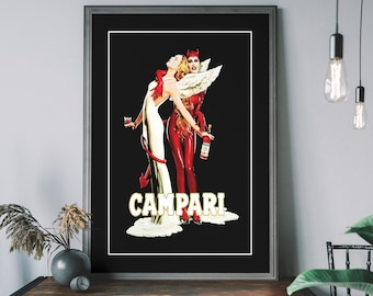 Campari Vintage Devil And Angel Print, Food & Drink Wall Art, Alcohol Advertising Poster