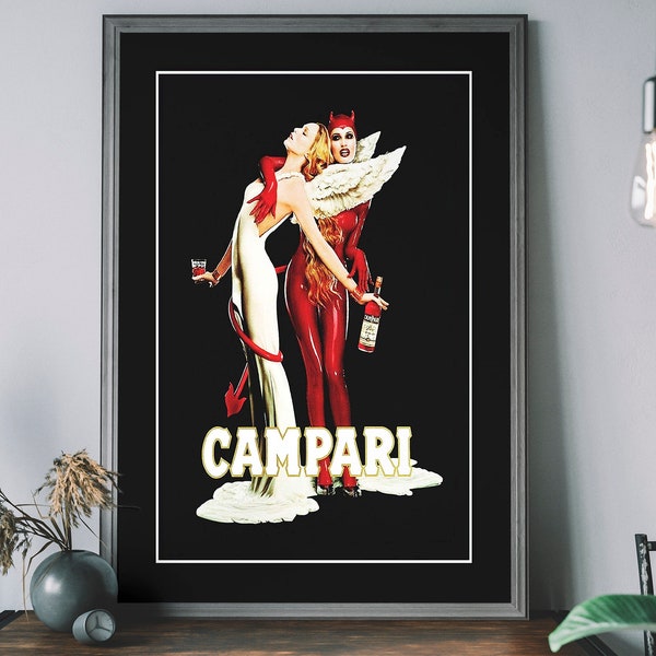 Campari Vintage Devil And Angel Print, Food & Drink Wall Art, Alcohol Advertising Poster