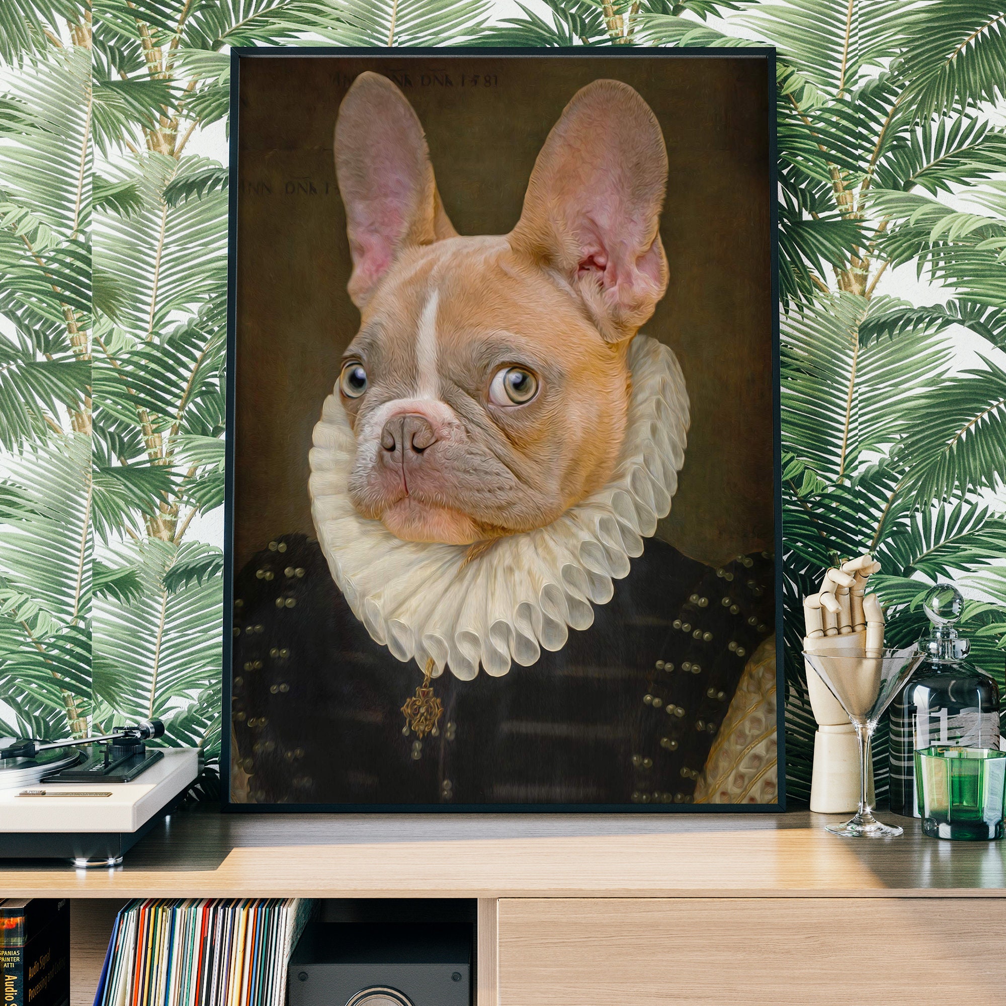 TISHIRON Stampa Su Tela Bulldog Francese | Quadro Astratto Animale 40x60 Cm | Decorazione Parete Pronta Da Appendere