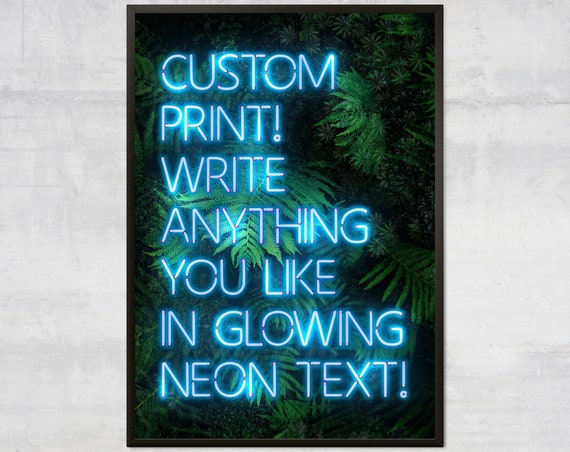 Personalised Blue Neon Art Print – Quote Print, Custom Floral Art, Personalized Gift, Custom Blue Neon