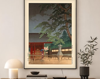 Kawase Hasui Spring Rain Print | Japanese Woodblock Wall Art | Zen Home Decor Gift