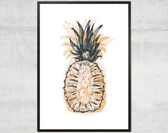 Pineapple print, Minimalist bohemian decor, kitchen art print, tropical artwork, fruit art print