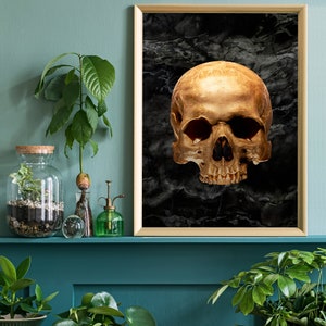 Gothic Skull Print, Eclectic Gold skull decor, Skeleton Wall Art, Boho Home Decor image 2