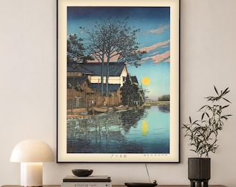 Kawase Hasui Japanese Print | Evening at Itako Woodblock Art | Japandi Wall Decor Gift