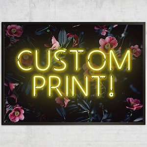 Lámina artística personalizada de neón amarillo: impresión con cita, arte botánico, póster floral, hecha a medida