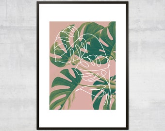 Monstera Leaf Print — Minimalist Botanical Boho Art