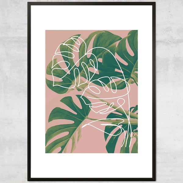 Monstera Leaf print, Botanic wall art, Minimalist print, Tropical leaf print, Boho decor
