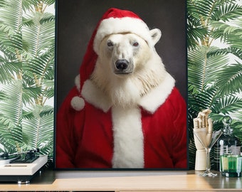 Christmas Polar Bear Vintage Portrait – Santa Poster, Renaissance