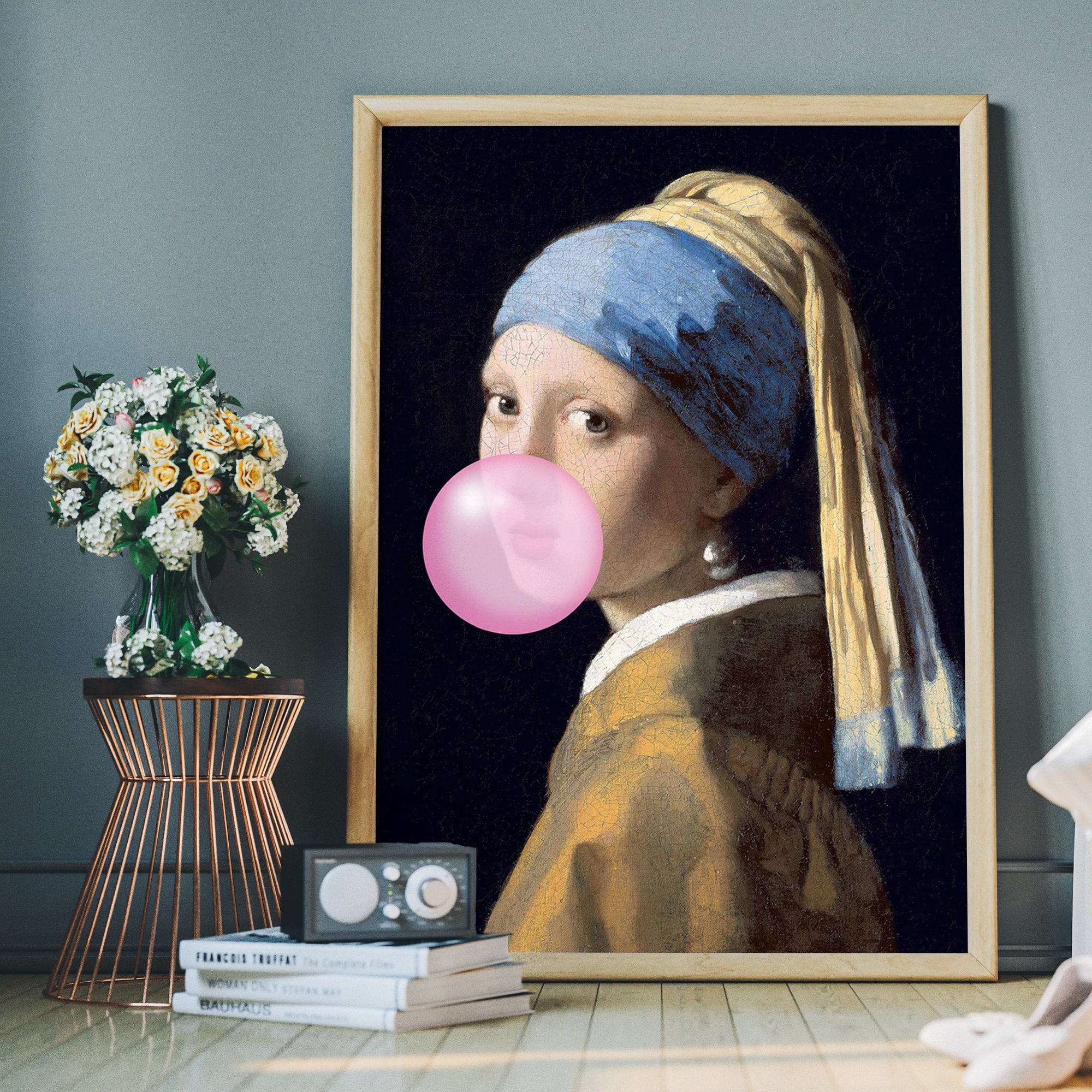 Girl With A Pearl Earring Bubblegum Wall Art – Altered Art, Urban