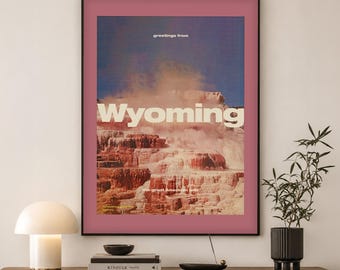 Wyoming Travel Poster | Vintage Western Landscape Print | Cowboy State Wall Art