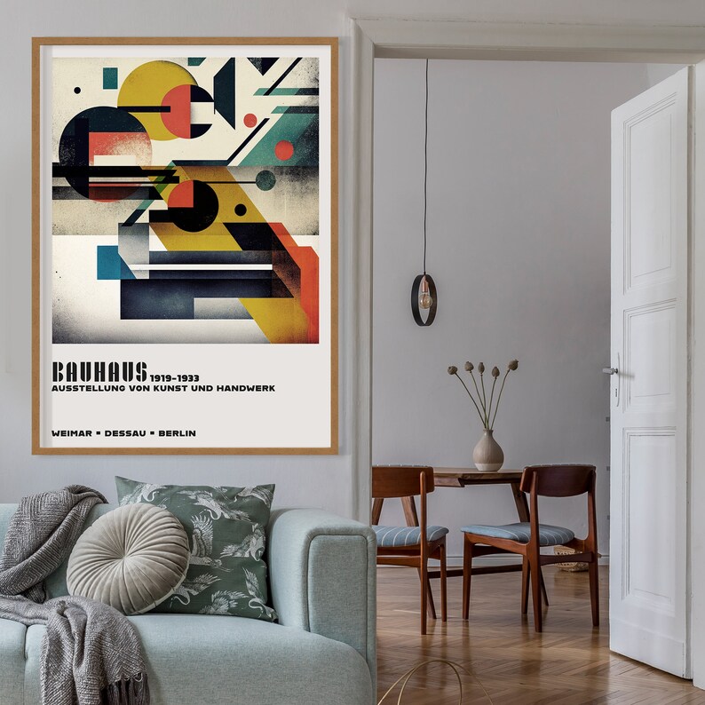 Vintage Bauhaus Exhibition Poster, Minimalist Wall Art, Geometric Art ...