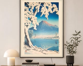 Kawase Hasui Mt Fuji Print | Japanese Woodblock Snow Art | Winter Wall Decor Gift