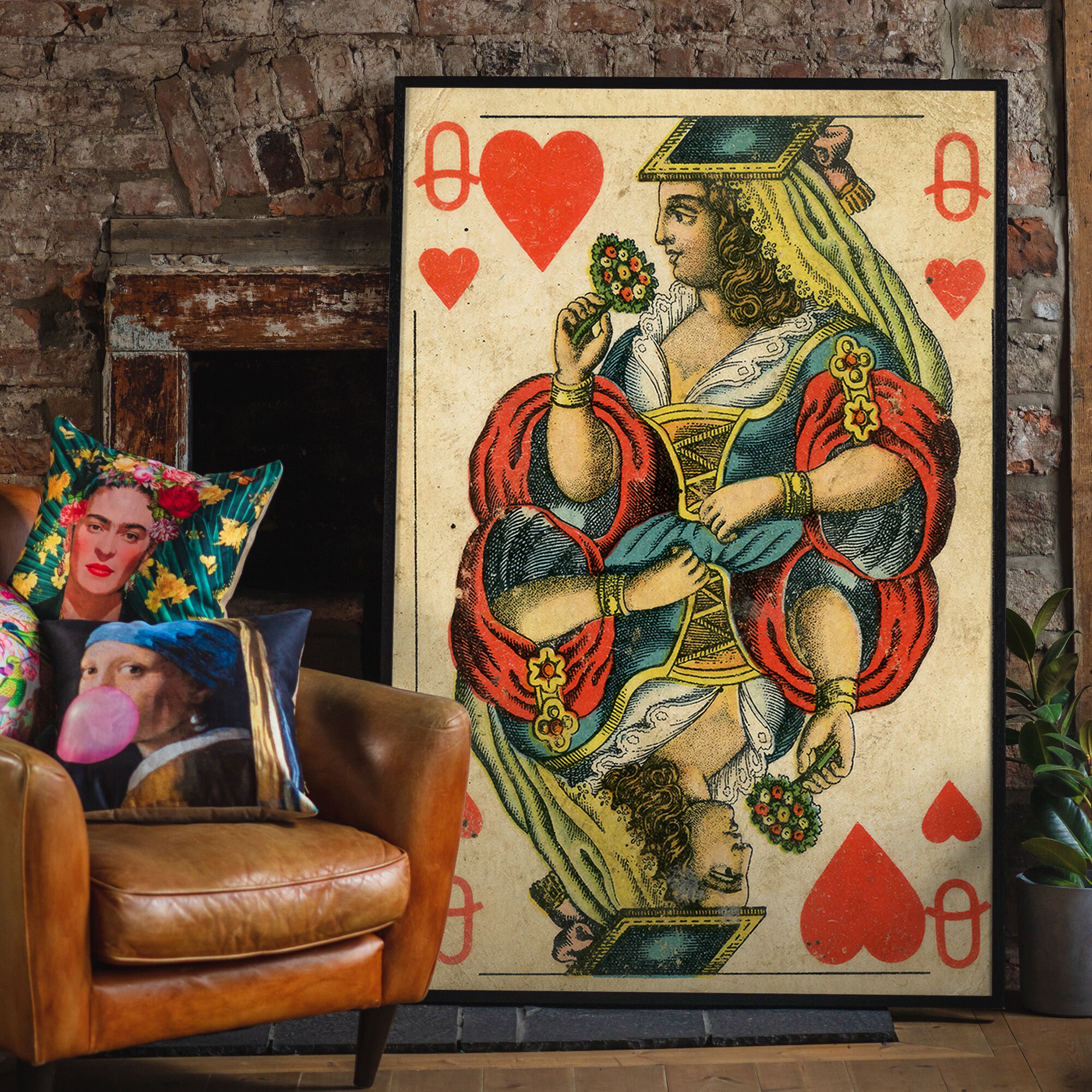 Queen of Hearts Vintage Playing Card Print – Retro Wall Art