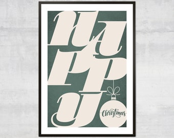 Happy Christmas art print, Xmas typography, Holiday home decor, Christmas Decorations