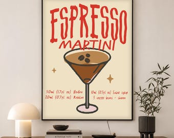 Espresso Martini Cocktail Poster | Retro Bar Cart Wall Art | Housewarming Gift for Coffee Lover
