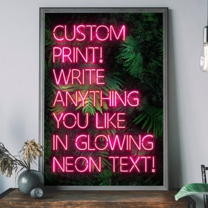 Personalised Pink Neon Art Print, Create Your Own Print, Custom Tropical Art Poster, Gift For Home, Wedding Gift, Cool Gift Idea