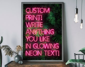 Personalised Pink Neon Art Print, Create Your Own Print, Custom Tropical Art Poster, Gift For Home, Wedding Gift, Cool Gift Idea
