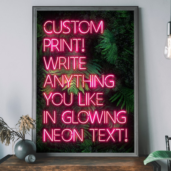 Stampa artistica personalizzata rosa neon, crea la tua stampa, poster artistico tropicale personalizzato, regalo per la casa, regalo di nozze, fantastica idea regalo