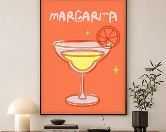 Margarita Cocktail Poster | Vintage Bar Cart Wall Art | Kitchen or Home Bar Gift