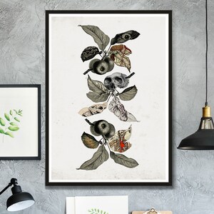 Botanical Skulls White Print – Boho Skull Art, Gothic Skull Poster, Botanical Skull Artwork image 5