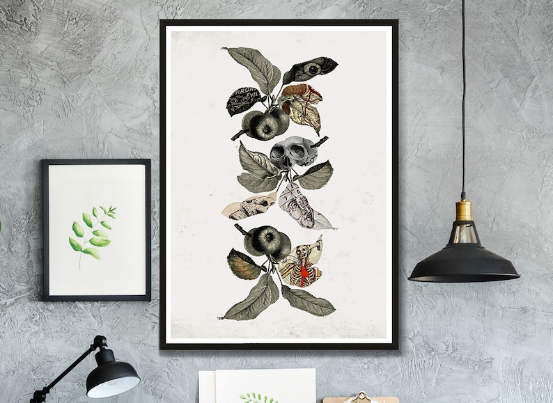 Botanical Skulls White Print – Boho Skull Art, Gothic Skull Poster, Botanical Skull Artwork image 5