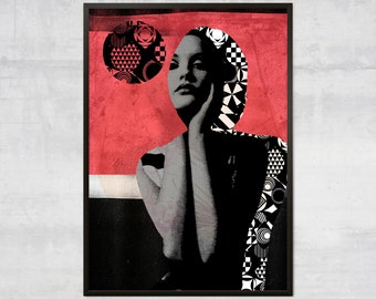 Impresión de chica abstracta: arte estilo Picasso, arte callejero urbano, pose de modelo, arte de mujer moderna