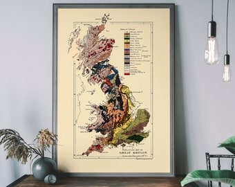 Geological Map UK – Vintage Great Britain Map, Historical UK Map Art Print, Antique Travel Poster
