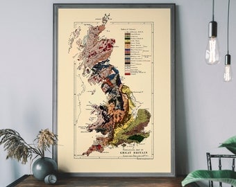 Geological Map UK, Vintage Great Britain map, Historical UK Map Art Print, Antique Travel Poster