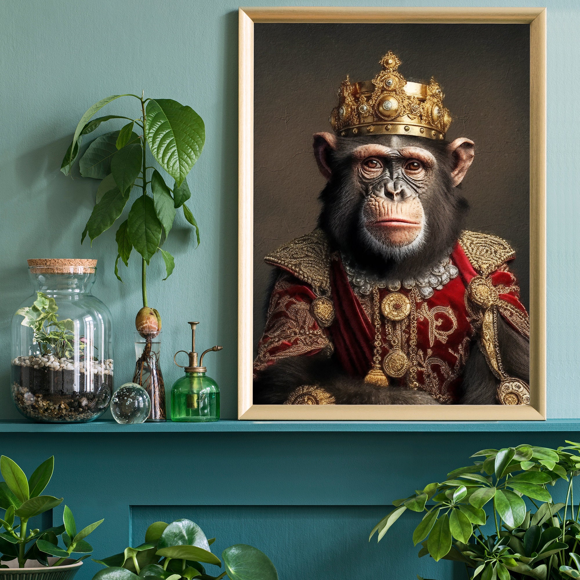 Chimp Vintage Portrait, Altered Art Regal Monkey Animal
