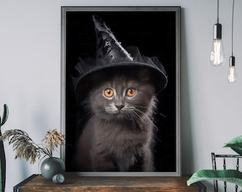 Halloween Kätzchen Hexe Kunstdruck Gothic Cottagecore Dekor