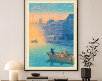 Kawase Hasui Osaka Print | Japanese Woodblock Wall Art | Dotonbori Morning Gift